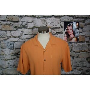 Tommy Bahama Orange Silk Short Sleeve Button Up Shirt Men's Size L Tropical